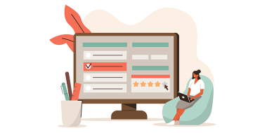 Illustratie grote desktop met klein persoon ernaast