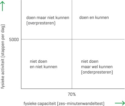 Kwadrantenmodel van fysieke capaciteit (kunnen) versus fysieke activiteit (doen)