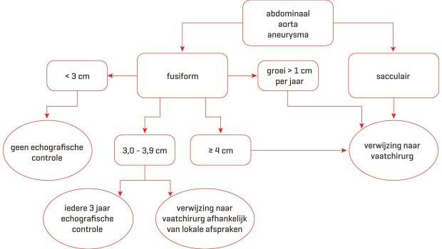 Beslisregel voor controle en verwijzing bij een verwijde buikslagader