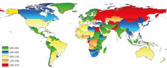 Wereldwijde prevalentie van chronische hepatitis C in 2015