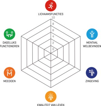 Spinnenweb met de 6 dimensies van gezondheid